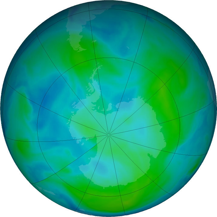 Antarctic ozone map for 30 January 2017